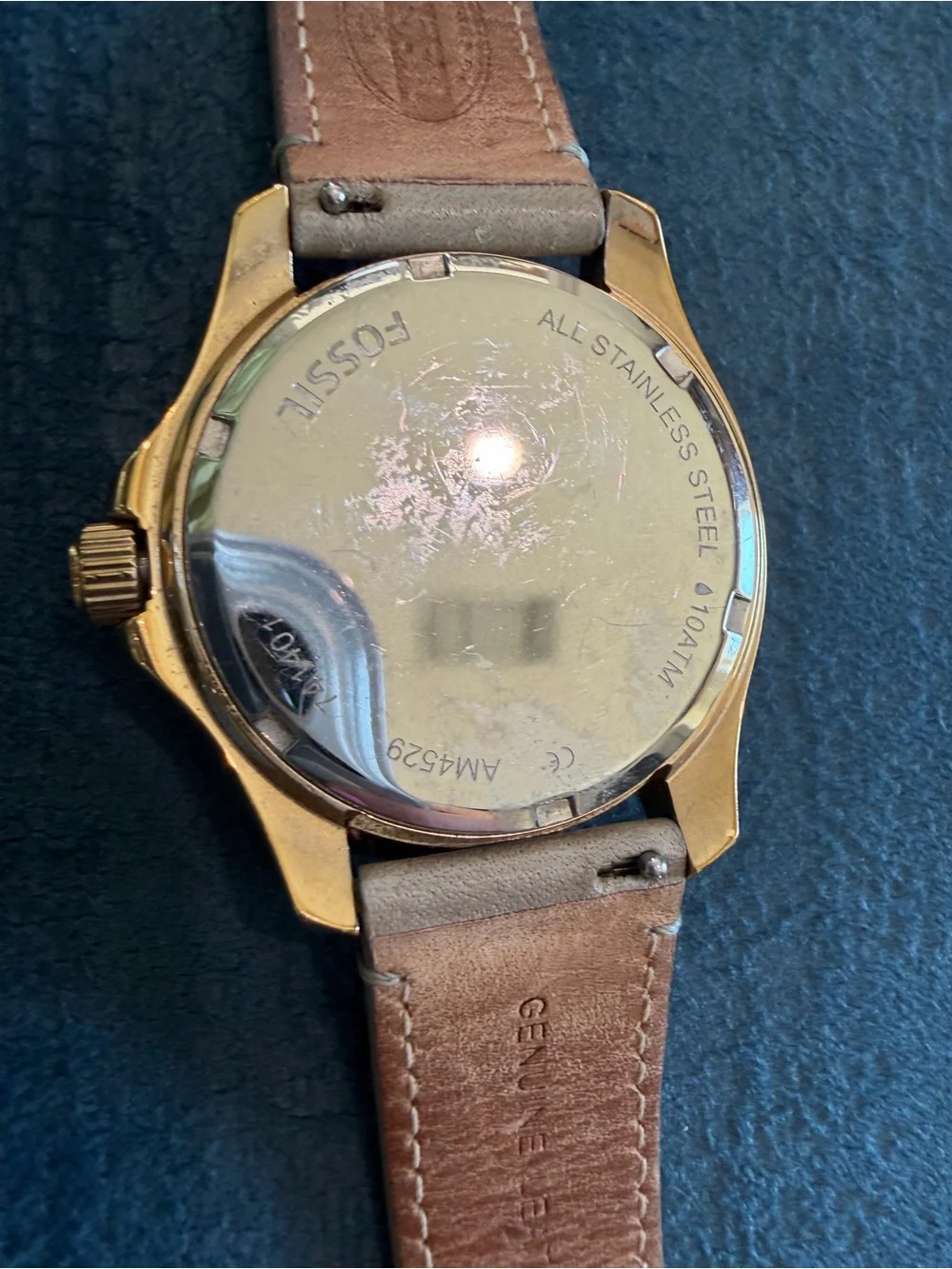 Fossil Women’s Taupe Genuine Leather Strap Watch with Gold Case